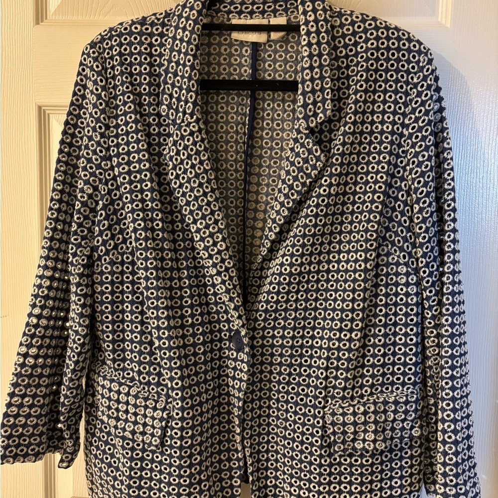 Chico's Navy and White Circle Pattern Blazer Size 2